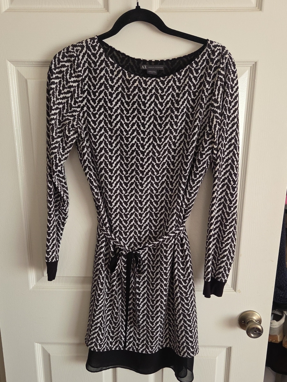 AX Paris Black and White Chevron-Pattern Long Sleeve Dress